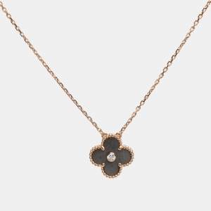 Pre Owned Van Cleef & Arpels Vintage Alhambra Obsidian Diamond 18k Rose Gold 2023 Holiday Pendant Necklace