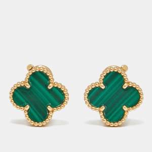 مملوكة مسبقًا Van Cleef & Arpels Vintage Alhambra Malachite 18k Yellow Gold Earrings