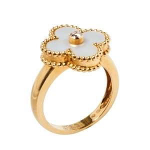 Pre Owned خاتم فان كليف & أبيرلز فينتدج ألهامبرا ذهب أصفر عيار 18 صدف ألماس مقاس 50