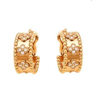 مملوكة مسبقًا Van Cleef & Arpels Perlée Clover Diamond 18K Rose Gold Hoop Earrings