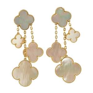 مملوكة مسبقًا Van Cleef & Arpels Magic Alhambra 4 Motifs Mother of Pearl 18K Yellow Gold Earrings