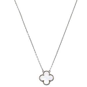 Van Cleef & Arpels Vintage Alhambra Mother of Pearl 18K White Gold Pendant Necklace