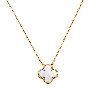 Pre Owned Van Cleef & Arpels Vintage Alhambra Mother of Pearl 18K Yellow Gold Pendant Necklace