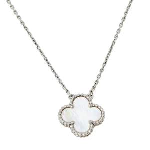 Van Cleef & Arpels Vintage Alhambra Mother of Pearl 18K White Gold Necklace