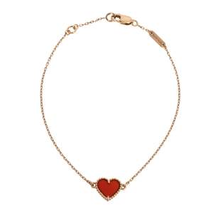 Pre Owned Van Cleef & Arpels Sweet Alhambra Carnelian Heart 18K Rose Gold Bracelet