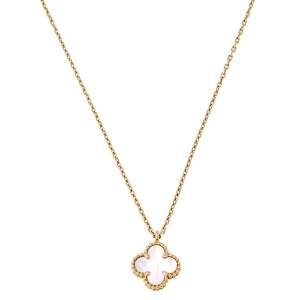 Van Cleef & Arpels Sweet Alhambra 18K Yellow Gold Mother of Pearl Pendant Necklace