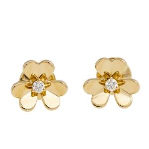 Van Cleef & Arpels Frivole Diamond 18K Yellow Gold Mini Model Stud Earrings
