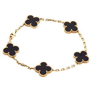 مملوكة مسبقًا Van Cleef & Arpels Vintage Alhambra 5 Motifs Onyx 18K Yellow Gold Bracelet