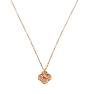 Pre Owned Van Cleef & Arpels Sweet Alhambra Textured 18K Rose Gold Pendant Necklace