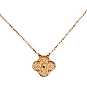 Pre Owned  Van Cleef & Arpels Vintage Alhambra Textured 18k Rose Gold Pendant Necklace