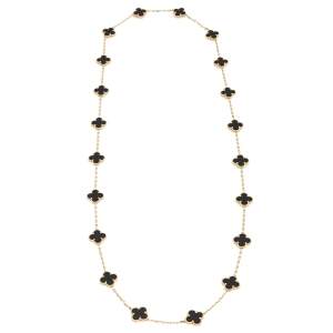 Van Cleef & Arpels Vintage Alhambra Onyx 20 Motif 18K Yellow Gold Long Station Necklace