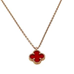 Pre Owned Van Cleef & Arpels Sweet Alhambra Carnelian 18k Rose Gold Pendant Necklace