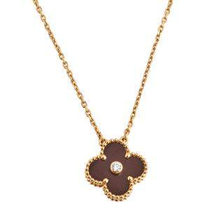 Pre Owned Van Cleef & Arpels Vintage Alhambra Limited Edition Bulls Eye Brown Stone and Diamond 18K Rose Gold Pendant Necklace