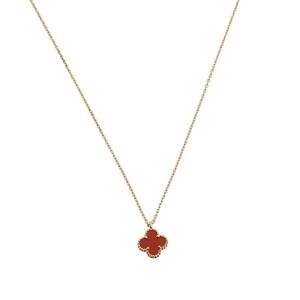 Van Cleef & Arpels Sweet Alhambra Carnelian 18k Rose Gold Pendant Necklace