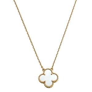 Pre Owned Van Cleef & Arpels Vintage Alhambra Mother of Pearl 18K Yellow Gold Pendant Necklace