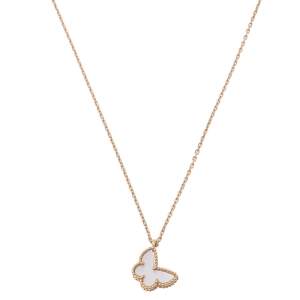 Pre Owned Van Cleef and Arpels Sweet Alhambra Butterfly Mother of Pearl & 18k Yellow Gold Pendant Necklace
