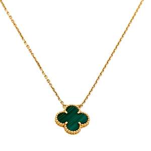 Pre Owned Van Cleef & Arpels Vintage Alhambra 18K Yellow Gold Malachite Pendant Necklace