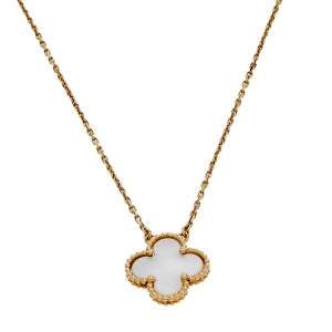 Pre Owned Van Cleef & Arpels Vintage Alhambra Mother of Pearl 18k Yellow Gold Necklace