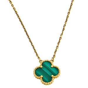 Pre Owned Van Cleef & Arpels Vintage Alhambra Malachite 18k Yellow Gold Pendant Necklace