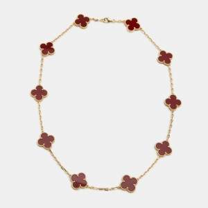 مملوكة مسبقًا Van Cleef & Arpels Vintage Alhambra Carnelian 10 Motif 18k Yellow Gold Necklace