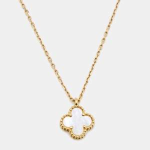 مملوكة مسبقًا Van Cleef & Arpels Sweet Alhambra Mother of Pearl 18k Yellow Gold Pendant Necklace