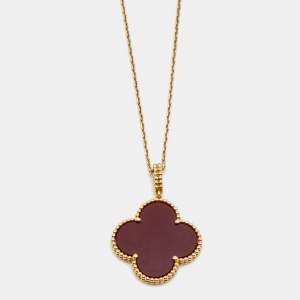 Pre Owned Van Cleef & Arpels Magic Alhambra Carnelian 18K Yellow Gold Long Pendant Necklace