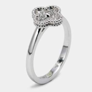 Pre Owned Van Cleef & Arpels Sweet Alhambra Diamond 18K White Gold Ring Size 52