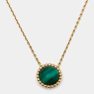 Pre Owned Van Cleef & Arpels Perlée Couleurs Malachite 18K Yellow Gold Pendant Necklace 
