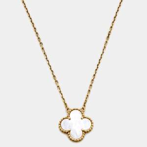 Pre Owned Van Cleef & Arpels Vintage Alhambra Mother of Pearl 18K Yellow Gold Pendant Necklace