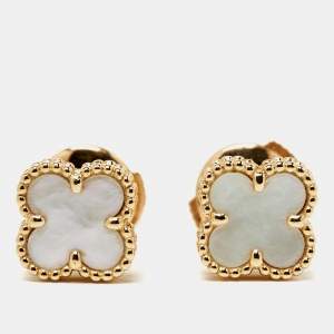 Pre Owned Van Cleef & Arpels Sweet Alhambra Mother of Pearl 18k Yellow Gold Stud Earrings