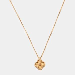 Pre Owned Van Cleef & Arpels Sweet Alhambra 18k Rose Gold Textured Pendant Necklace