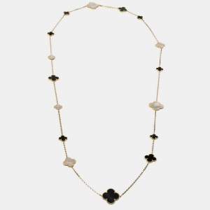 Van Cleef & Arpels Magic Alhambra Mother of Pearl 18k Yellow Gold 16 Motif Station Necklace