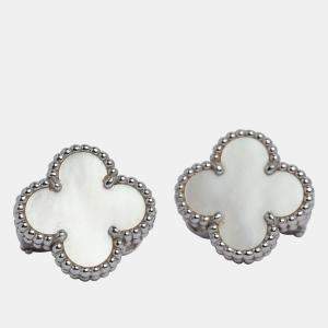 Pre Owned Van Cleef & Arpels Vintage Alhambra 18K White Gold Mother of Pearl Earrings