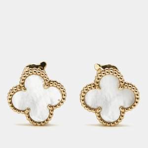 Van Cleef & Arpels Vintage Alhambra Mother of Pearl 18k Yellow Gold Earrings