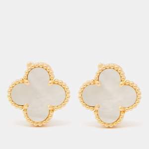 مملوكة مسبقًا Van Cleef & Arpels Vintage Alhambra Mother of Pearl 18k Yellow Gold Earrings