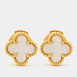 Van Cleef & Arpels Sweet Alhambra Mother of Pearl 18k Yellow Gold Stud Earrings