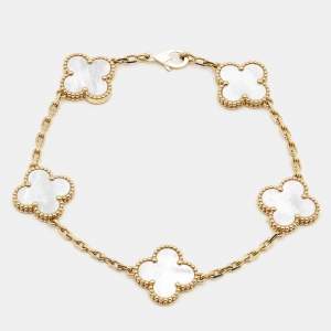 مملوكة مسبقًا Van Cleef & Arpels Vintage Alhambra Mother of Pearl 18k Yellow Gold Station Bracelet