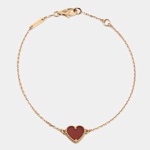 Pre Owned Van Cleef & Arpels Sweet Alhambra Heart Carnelian 18k Rose Gold Bracelet