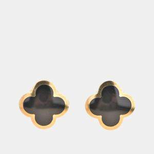 Van Cleef & Arpels Pure Alhambra Onyx Yellow Gold Stud Earrings