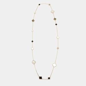 مملوكة مسبقًا Van Cleef & Arpels Magic Alhambra 16 Motif Mother of Pearl Onyx 18k Yellow Gold Long Station Necklace
