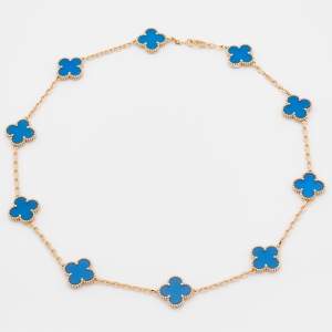 Pre Owned Van Cleef & Arpels Vintage Alhambra Agate 10 Motif 18k Yellow Gold Station Necklace
