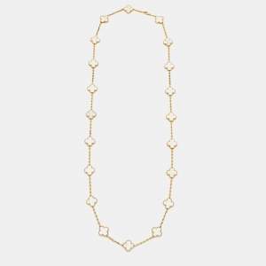 Pre Owned قلادة فان كليف & آربيلز لونغ ستيشن ذهب أصفر عيار 18 20 أيقونة عقيق يماني فينتدج ألهامبرا