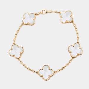 مملوكة مسبقًا Van Cleef & Arpels Vintage Alhambra Mother of Pearl 18k Yellow Gold Station Bracelet