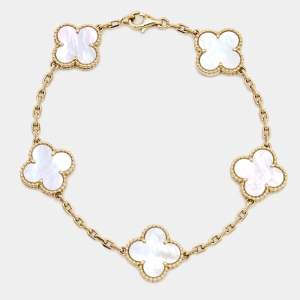 مملوكة مسبقًا Van Cleef & Arpels Vintage Alhambra Mother of Pearl 18k Yellow Gold 5 Motif Station Bracelet