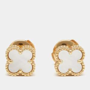 مملوكة مسبقًا Van Cleef & Arpels Sweet Alhambra Mother of Pearl 18k Yellow Gold Stud Earrings
