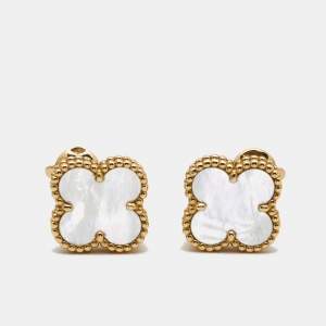 Van Cleef & Arpels Vintage Alhambra Mother of Pearl  18k Yellow Gold Earrings