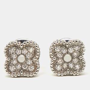 Pre Owned Van Cleef & Arpels Sweet Alhambra Diamond 18K White Gold Stud Earrings
