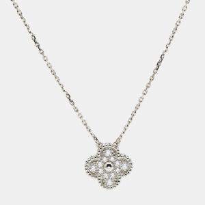 مملوكة مسبقًا Van Cleef & Arpels Sweet Alhambra Diamond 18K White Gold Pendant Necklace