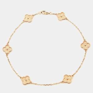 Van Cleef & Arpels Sweet Alhambra 6 Motif Textured 18K Rose Gold Charm Bracelet 
