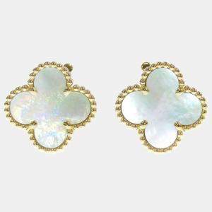 Pre Owned Van Cleef & Arpels Vintage Alhambra 18K Yellow Gold Mother of Pearl Earrings